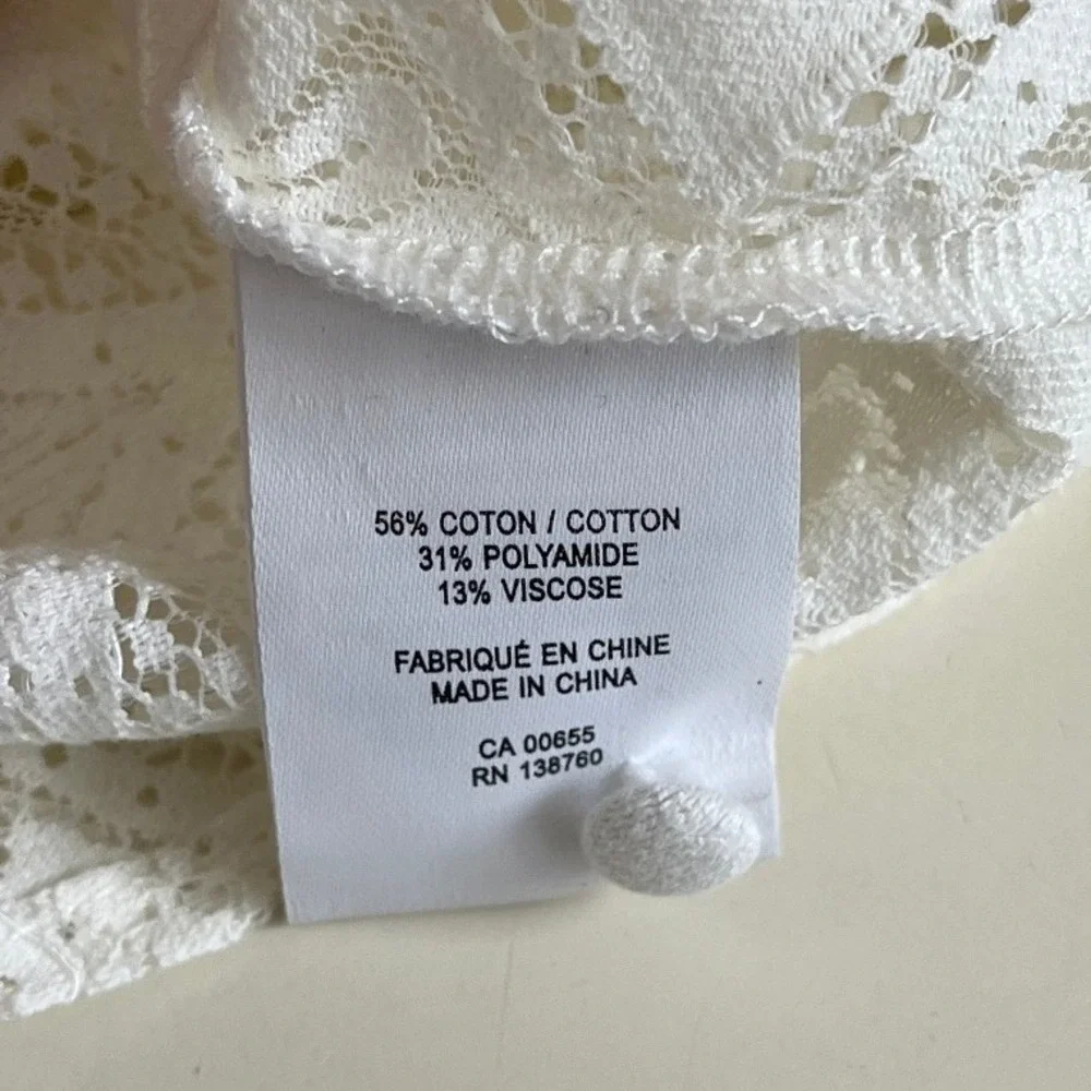 Ivory‎ Lace Ruffle Mock Neck Sleeveless Blouse XS Pleated Boho Top - Picture 5 of 7